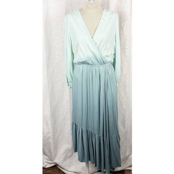 Young Fabulous & Broke Ocean Ombre midi dress asymmetrical ruffle faux wrap M - Picture 2 of 10